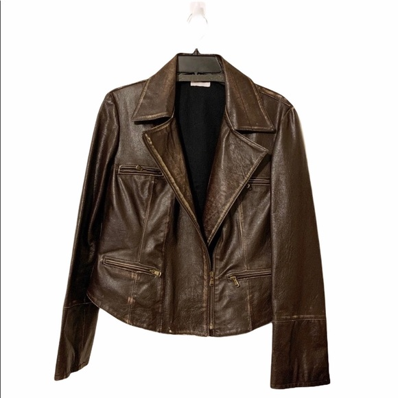 Blur Brown Faux Leather Distressed Jacket