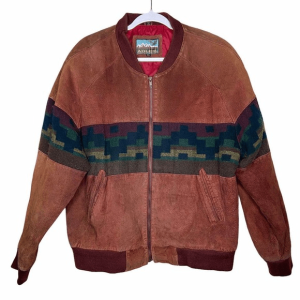 Vintage Adler Suede Leather Tribal Bomber Jacket