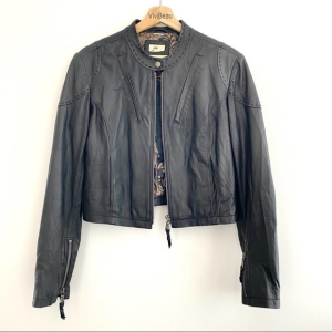 Anthropologie June Black Leather Crop Jacket