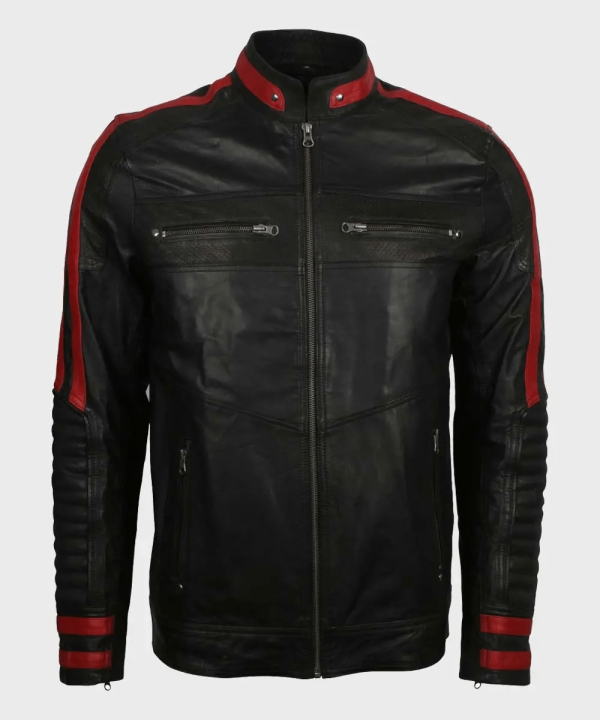 Mens Cafe Racer Red & Black Faux Leather Jacket