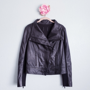 Trouve Drape Collar Leather Jacket