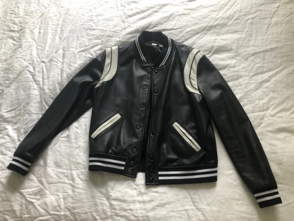 Lac Black Faux Leather Teddy Varsity Jacket
