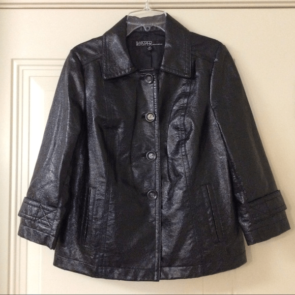 Kasper Womens Black Faux Leather Jacket