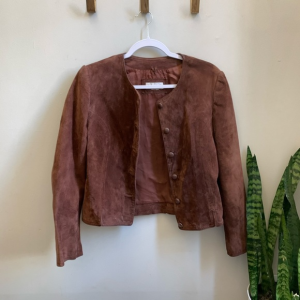 Collarless Boho Retro Brown Suede Jacket