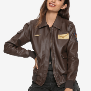 Brie Larson Distressed Brown Faux Leather Jacket