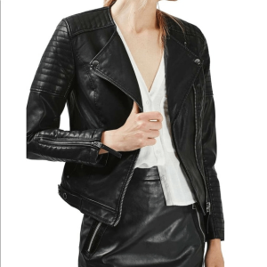 Topshop Nelly Black Leather Biker Jacket