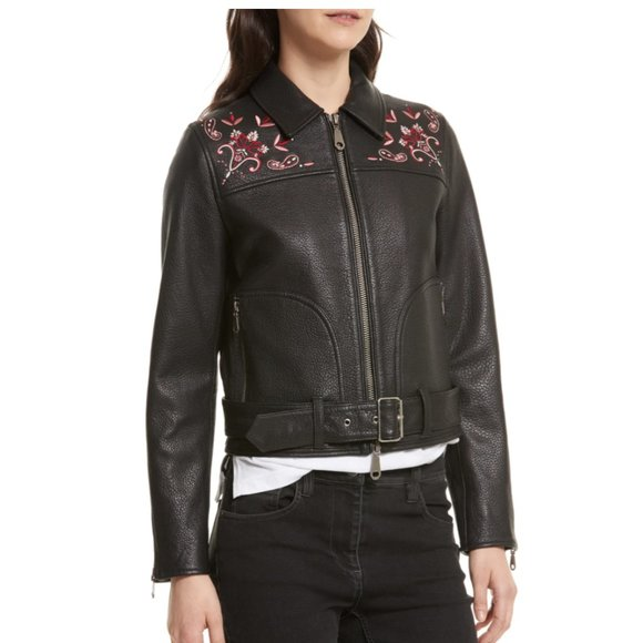 Rebecca Minkoff Washoe Embroidered Black Faux Leather Jacket