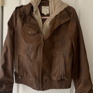 Brown Leather Jacket W Removable Hood