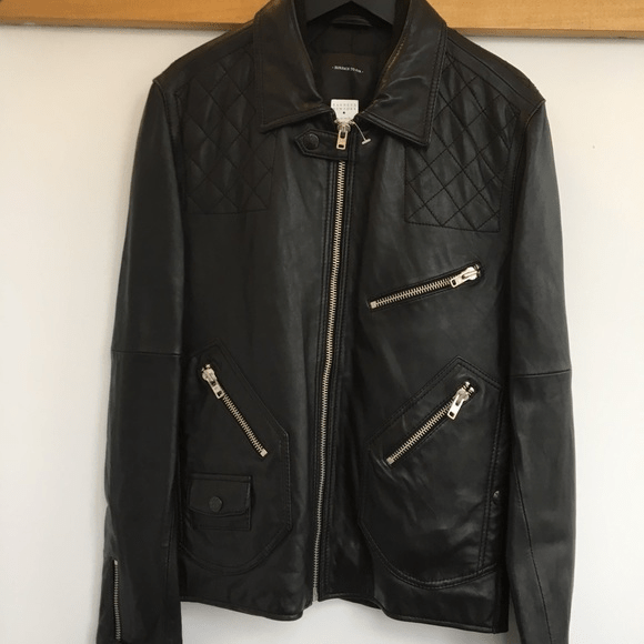 Surface To Air Black Leather Biker Jacket