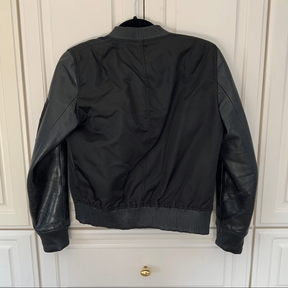 The Kooples Black Leather & Satin Bomber Jacket - Fortune Jackets