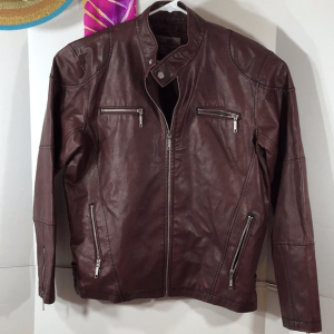 Bke Men’s Brown Faux Leather Moto Jacket