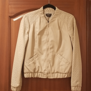 Bebe Light Cream Womens Leather Jacket