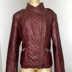 Women's Vintage Guess Red Faux Leather Moto Jacket