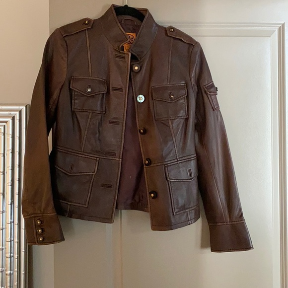Brown Tory Burch Faux Leather Jacket