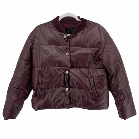 Who What Wear Brown Faux Leather Puffer Jacket