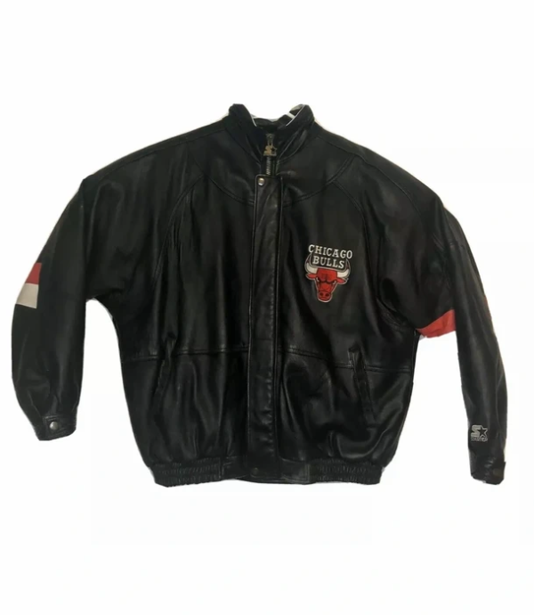 Men's Rare Starter Nba Chicago Bulls Black Faux Leather Jacket