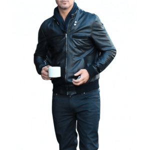 Bomber Style Robin Thicke Black Leather Jacket