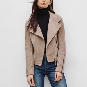 Women's Mackage Aritzia Tan Suede Leather Moto Jacket