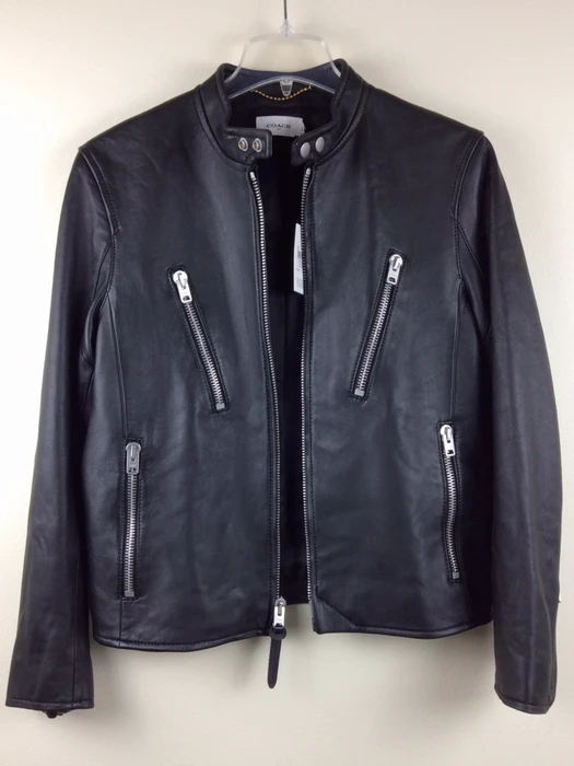 Brand New Coach Black Faux Leather Racer Jacket