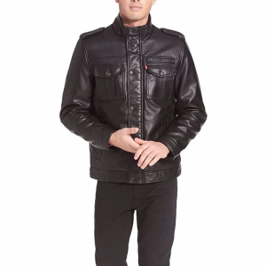 Levis Black Leather Sherpa Trucker Jacket