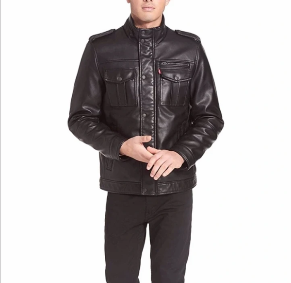 Levis Black Leather Sherpa Trucker Jacket