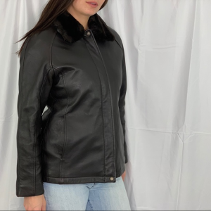 Lamb Black Leather Jacket W Faux Fur Collar