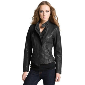 Andrew Marc New York Black Faux Leather Moto Jacket