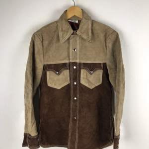 Vintage Snap Button Cowboy Brown Leather Jacket