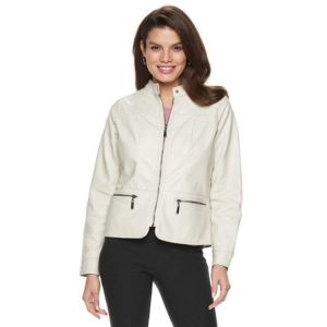 Women's White Faux Leather Quilted Moto Jacket