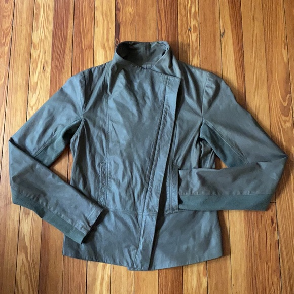 Vince Olive Asymmetrical Green Leather Scuba Jacket