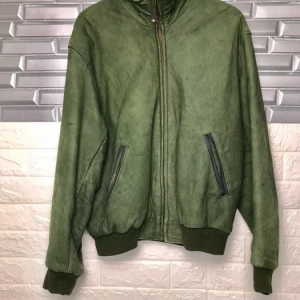 Vintage '80s L.l. Bean Green Faux Leather Bomber Jacket