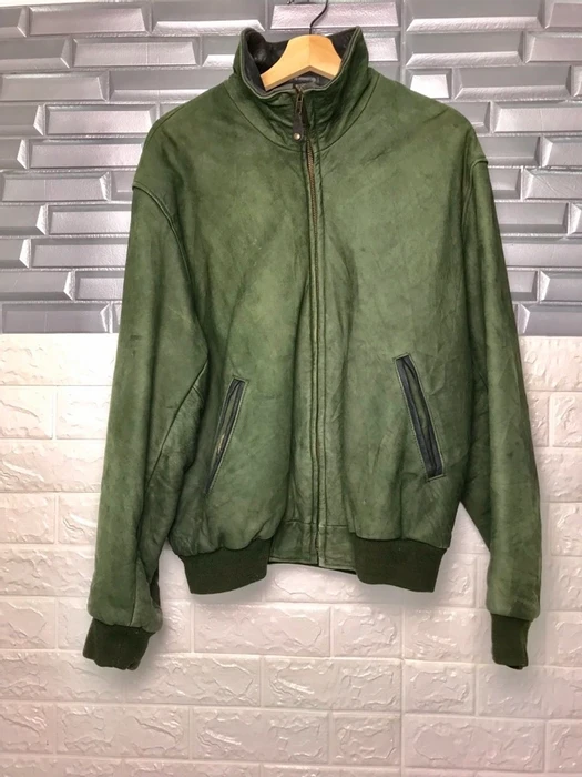 Vintage '80s L.l. Bean Green Faux Leather Bomber Jacket