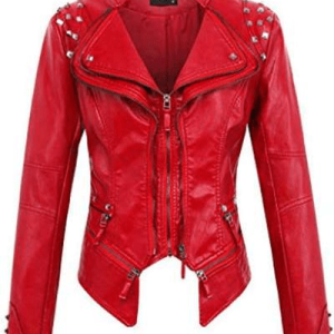 Fashion Red Faux Leather Jacket