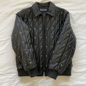 Supreme Quilted Studded Black Faux Leather Jacket