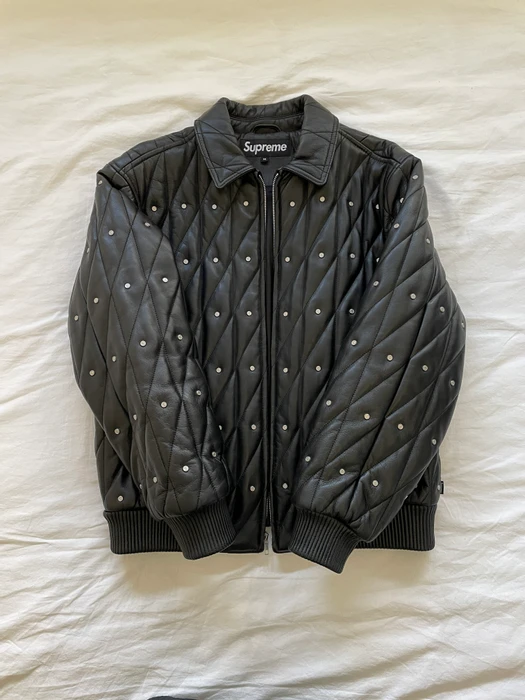 Supreme Quilted Studded Black Faux Leather Jacket