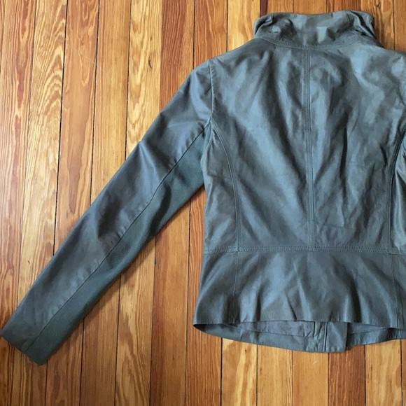 Vince Olive Asymmetrical Green Leather Scuba Jacket