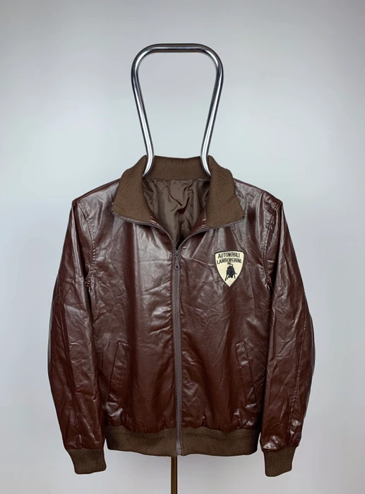 Lamborghini Logo Brown Faux Leather Jacket