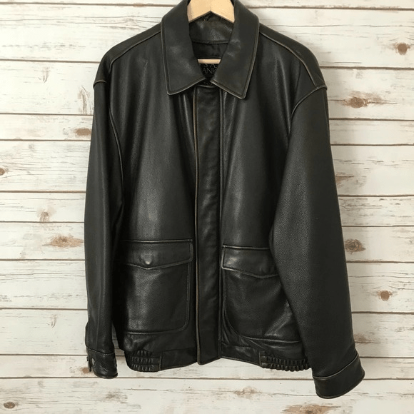 Jos A Bank Brown Leather Bomber Jacket | Fortune Jackets