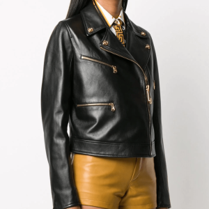 Womens Gold Zipper Black Leather Jacket