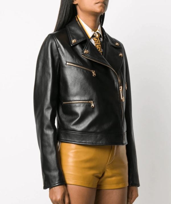 Womens Gold Zipper Black Leather Jacket