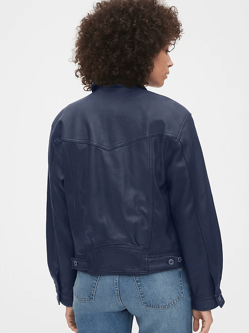 Women Gap Dark Blue Leather Jacket