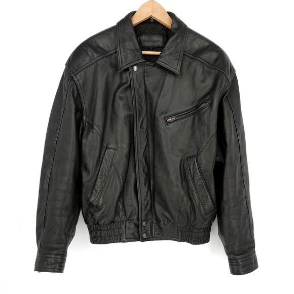 Vintage Saxony Leather Biker Moto Bomber Jacket - Fortune Jackets