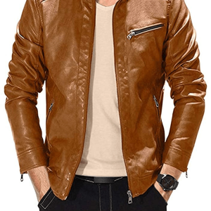 Bietroy Men's Slim Fit Bomber Leather Jacket