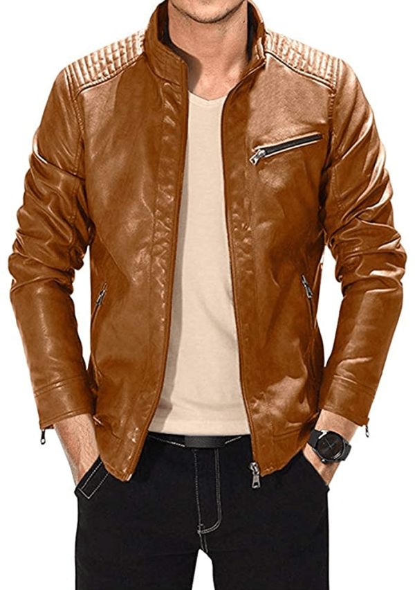 Bietroy Men's Slim Fit Bomber Leather Jacket