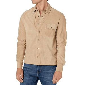 Billy Reid Suede Antique Brass Snap Workshirt