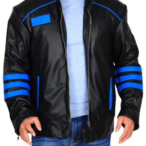 Black & Blue Biker Leather Jacket