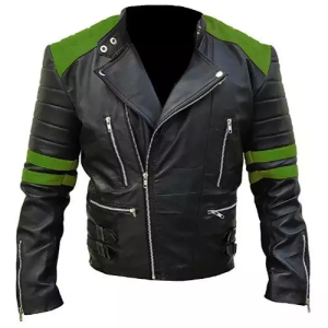 Brando Classic Motorcycle Black & Green Leather Jacket