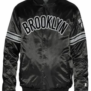 Brooklyn Nets Striped Black Satin Jacket