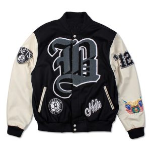 Brooklyn Nets Wool Varsity Leather Jacket