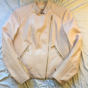 Calvin Klein Cream Vegan Leather Moto Jacket Nwt